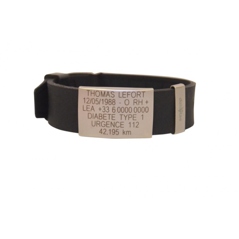 Noir Bracelet Brassard Plaque Silicone Band bracelet ID Nom Personnalisé Gravure